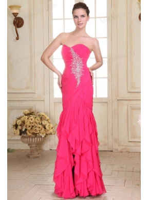 Sweetheart Floor-length Beaded Decorate Hot Pink Prom Dress in Chiffon