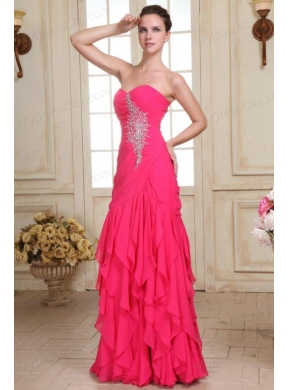 Sweetheart Floor-length Beaded Decorate Hot Pink Prom Dress in Chiffon