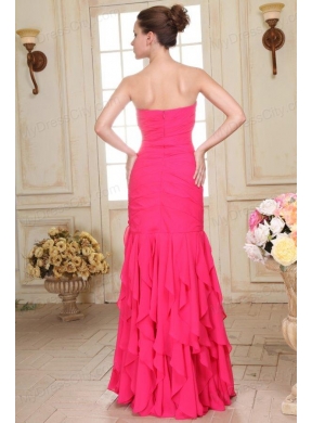 Sweetheart Floor-length Beaded Decorate Hot Pink Prom Dress in Chiffon