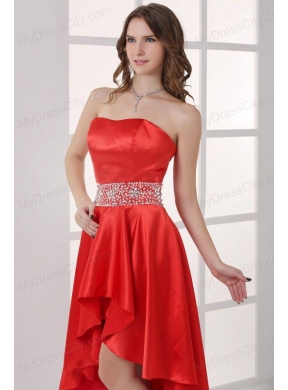 Sweetheart High-low Red Empire Beaded Decorate Waist Prom Dress