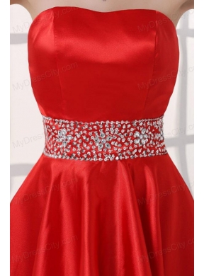 Sweetheart High-low Red Empire Beaded Decorate Waist Prom Dress