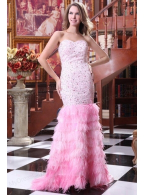 Sweetheart Mermaid Beading and Ruffled Layers Sweep Train Prom Dress