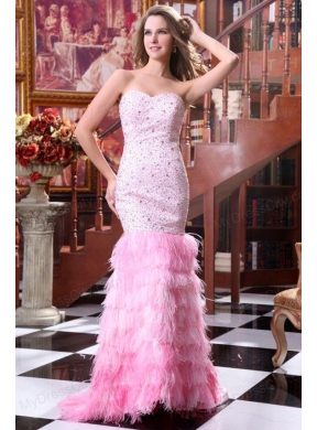 Sweetheart Mermaid Beading and Ruffled Layers Sweep Train Prom Dress