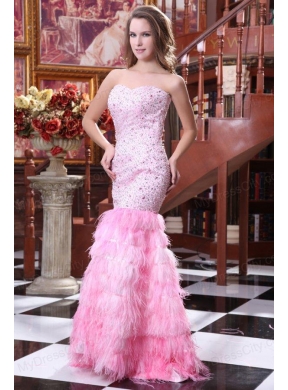 Sweetheart Mermaid Beading and Ruffled Layers Sweep Train Prom Dress