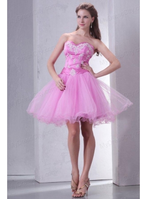 Sweetheart Rose Pink Short Organza Mini-length Prom Dress with Appliques