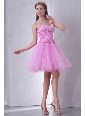 Sweetheart Rose Pink Short Organza Mini-length Prom Dress with Appliques