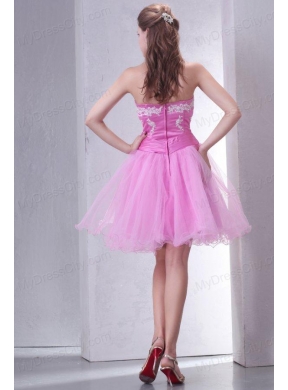 Sweetheart Rose Pink Short Organza Mini-length Prom Dress with Appliques