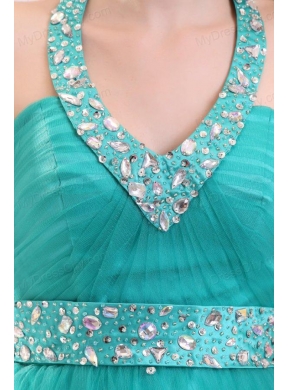 Turquoise Hatter Top Beading and Ruching Prom Dress