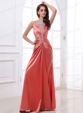 Watermelon Column Beading Square Floor-length Prom Dress