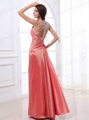 Watermelon Column Beading Square Floor-length Prom Dress