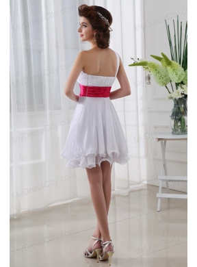 A-line One Shoulder Beading and Ruching Chiffon White Prom Dress