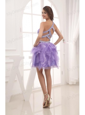 A-line One Shoulder Lavender Beading and Ruching Short Prom Dress