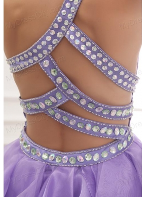 A-line One Shoulder Lavender Beading and Ruching Short Prom Dress