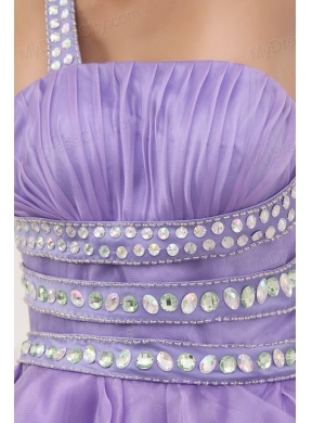 A-line One Shoulder Lavender Beading and Ruching Short Prom Dress