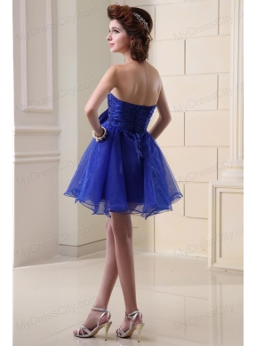 A-line Organza Peacock Blue Prom Dress with Beading Ruchings Sweatheart