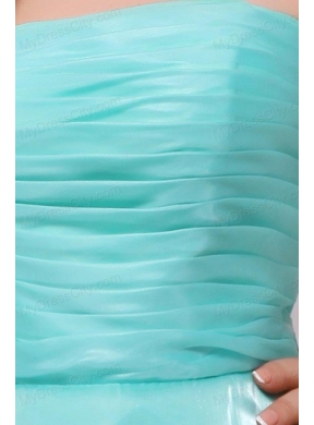 A-line Strapless Aqua Blue Organza Ruching Prom Dress