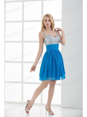 A-line Straps Sleeveless Beading and Ruching  Prom Dress