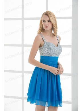 A-line Straps Sleeveless Beading and Ruching  Prom Dress