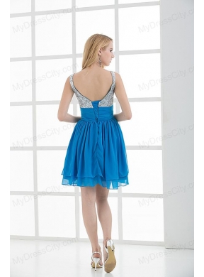 A-line Straps Sleeveless Beading and Ruching  Prom Dress