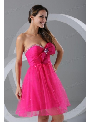 A-line Sweetheart Hot Pink Beading and Ruching Knee-length Prom Dress