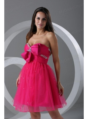 A-line Sweetheart Hot Pink Beading and Ruching Knee-length Prom Dress