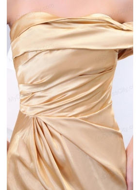 Affordable Column One Shoulder Brush Train Champagne Prom Dress with Ruching