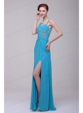 Asymmetrical Beading and High Silt Chiffon Prom Dress in Teal