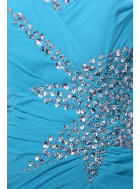 Asymmetrical Beading and High Silt Chiffon Prom Dress in Teal