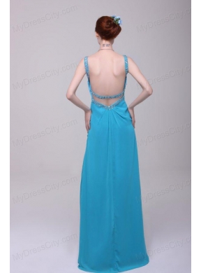 Asymmetrical Beading and High Silt Chiffon Prom Dress in Teal