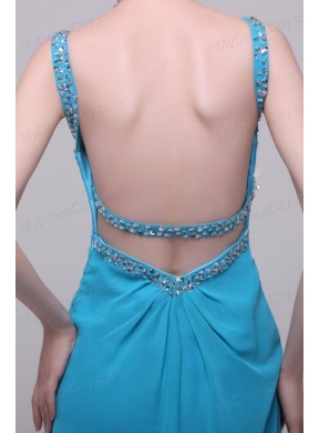 Asymmetrical Beading and High Silt Chiffon Prom Dress in Teal