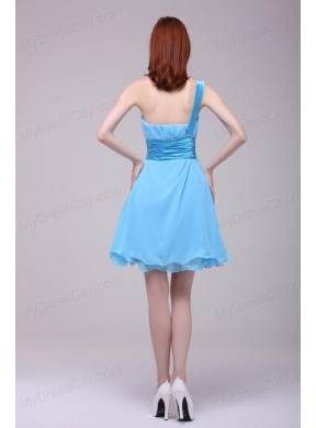 Baby Blue One Shoulder Ruching Prom Dress with Chiffon