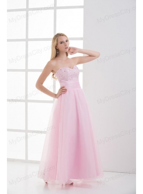 Baby Pink A-line Sweetheart Prom Dress with Beading and Ruching