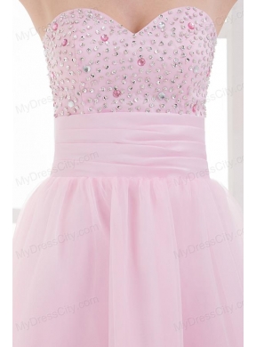 Baby Pink A-line Sweetheart Prom Dress with Beading and Ruching