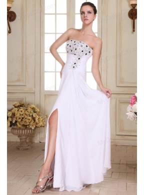 Beaded Decorate Brust and Silt Empire Strapless Chiffon Prom Dress