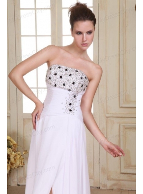 Beaded Decorate Brust and Silt Empire Strapless Chiffon Prom Dress