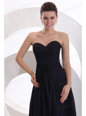 Beaded Decorate Brust Sweetheart Chiffon Black Ankle-length Prom Dress