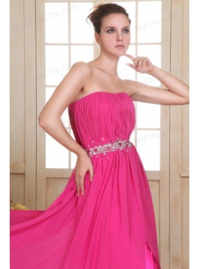 Beaded Decorate Waist Strapless Chiffon Empire Prom Dress with Silt