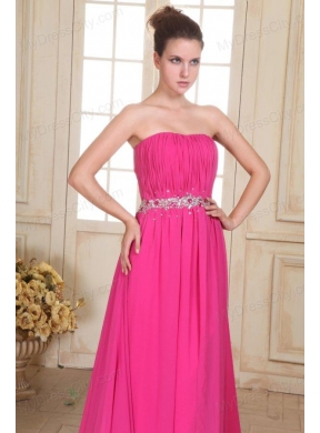 Beaded Decorate Waist Strapless Chiffon Empire Prom Dress with Silt