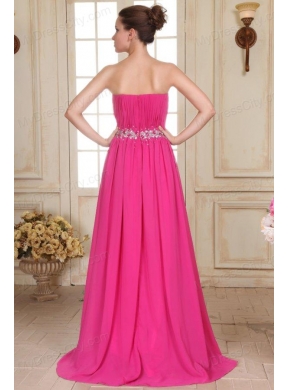 Beaded Decorate Waist Strapless Chiffon Empire Prom Dress with Silt