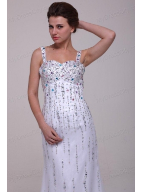 Beaded Straps Prom Dress with Column Brush Train