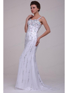 Beaded Straps Prom Dress with Column Brush Train