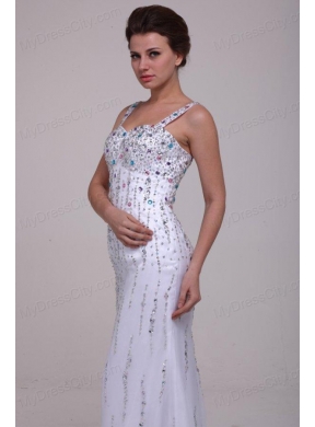 Beaded Straps Prom Dress with Column Brush Train