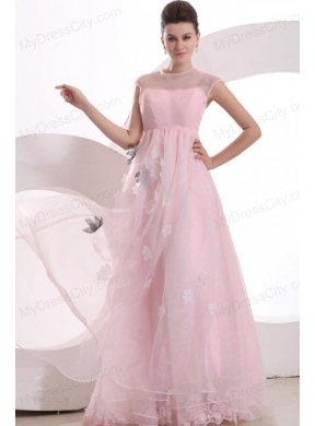 Beautiful Empire Pink Organza Appliques Prom Dress with High Neck