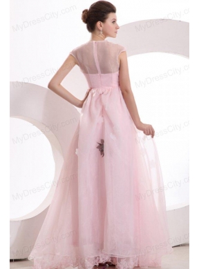 Beautiful Empire Pink Organza Appliques Prom Dress with High Neck