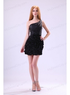 Black Column One Shoulder Sequined Prom Dress with Ruffles