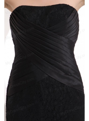 Black Column Strapless Ankle-length Lace Prom Dress with Ruching