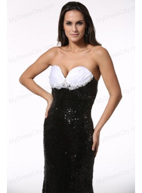 Black Sequined Prom Dress with Sweetheart Brush Train