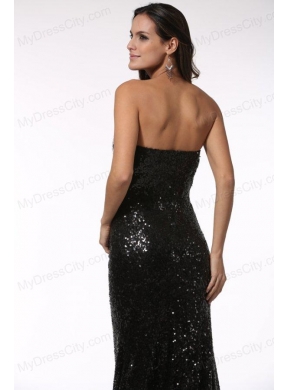 Black Sequined Prom Dress with Sweetheart Brush Train