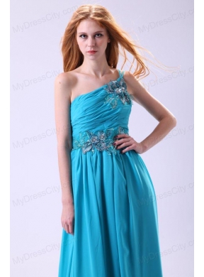 Blue Empire Appliques One Shoulder Beading Chiffon 2014 Prom Dress