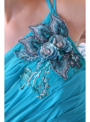 Blue Empire Appliques One Shoulder Beading Chiffon 2014 Prom Dress